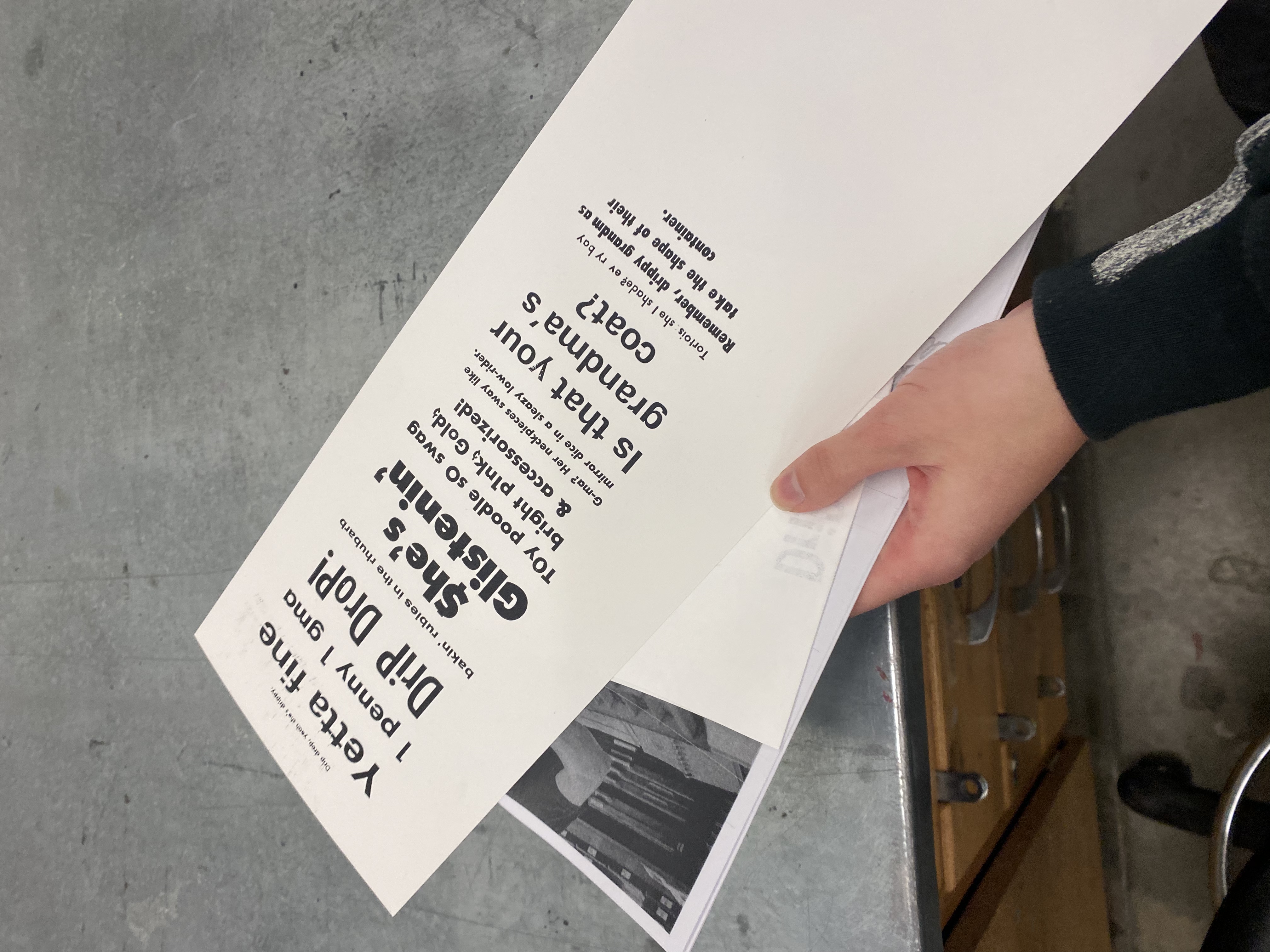 A printed page with one line of typeset text per row